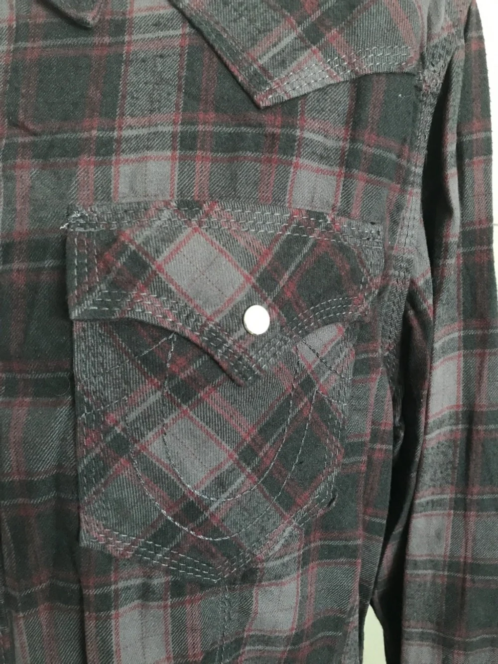 True Religion Plaid Western Button-Up Shirt Men’s XXL Gray Red Y2K